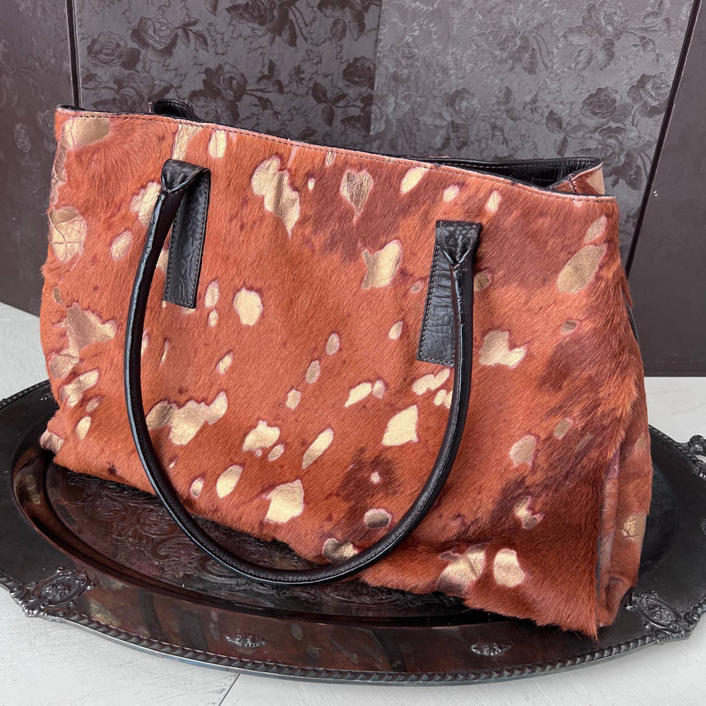 Italian Calf Hair Leather Gold Leaf Weekender Tote